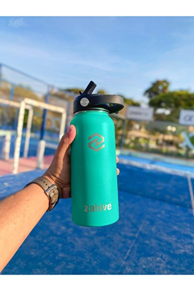 Zahive 1L Stainless Steel Insulated Water Bottle with 3 Lids & Bag (Sea Green)