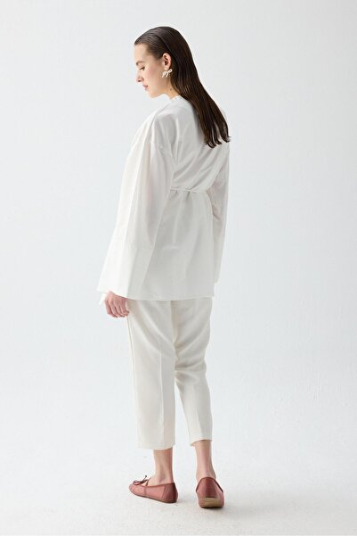 QALVE Cămașă kimono cu detalii de design, roșu claret