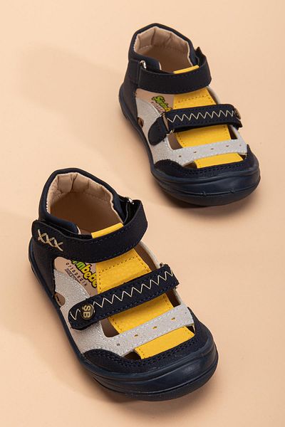 Dilimler Ayakkabı Şirinbebe Orthopedic Baby Boy Firstadım Shoes Yellow Double Velcro Side Open