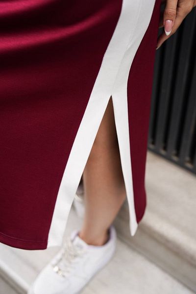 Ded COLLECTION Women's White Side Stripe Detailed Round Neck Thick Strap Midi Slit Modal Dress