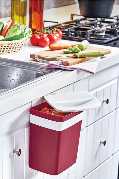 SİHİRLİ AYAKLAR Burgundy Hangable Practical Trash Can Soft Hanging Trash Can 8,5Lt 19X22Cm