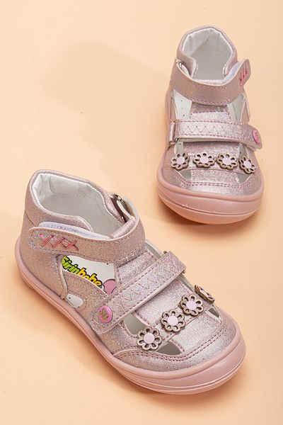 Dilimler Ayakkabı Şirinbebe Orthopedic Baby Girl First Step Shoes Pink Double Velcro Floral