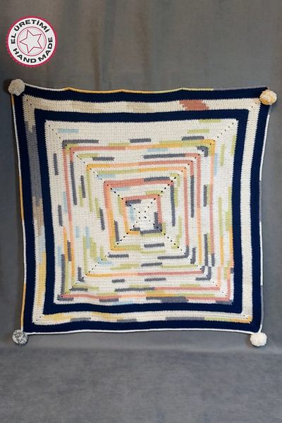 Uretti - Hacer 8870 2798 Hand Knitted Marbled Pattern Cotton Thread Baby Blanket
