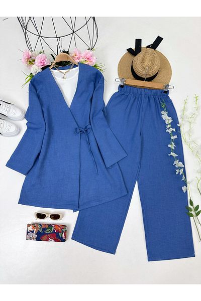 YEDİLALE Yandan Tie-Tie Tunic with Wide Leg Pants Double Set
