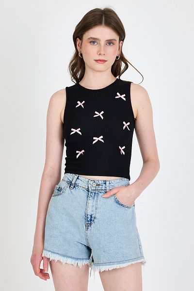 Rays Syah Bow Embroidered Crop Knitted Undershirt 0849