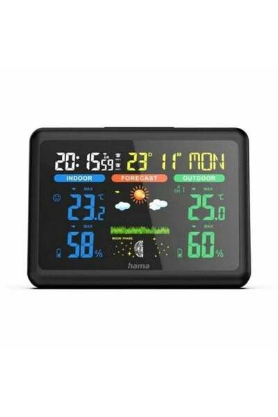 Hama Μετεωρολογικός σταθμός, Hama, οθόνη LCD, μπαταρία, μαύρο