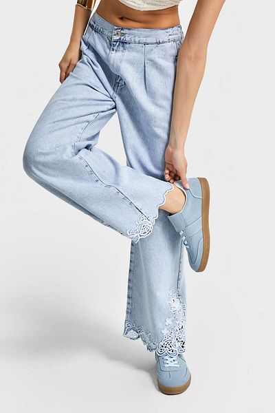 its basic Blugi de zăpadă pentru femei Culoare 3s5-3 Crop Flare Fit Legătură cu volan 100% bumbac Tsarım Denim Jean