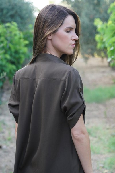 Defne&Apollon İpekçilik Luna Flow – Shirt Collar A-Line Dress – Brown