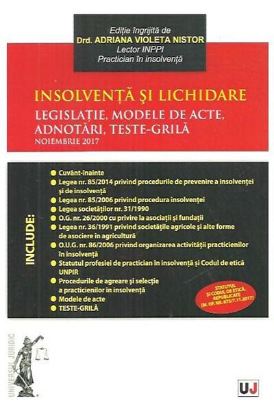 Editura Universul Juridic Insolvency and liquidation Legislation, model documents