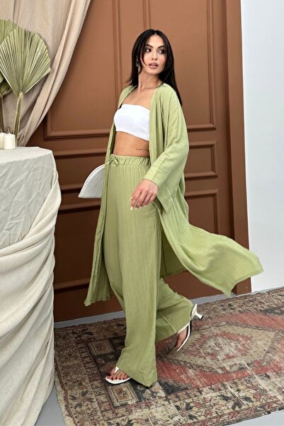 spirituel Women's Split Seersucker Double Kimono Set