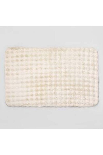 OEM Decorative Rug Made of Faux Fur Off White with Stripes and Dots 150 x 100 cm
