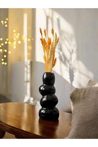 DNZ DEKOR Seramik Büyük Boy Siyah Renk Taş Yığını Vazo