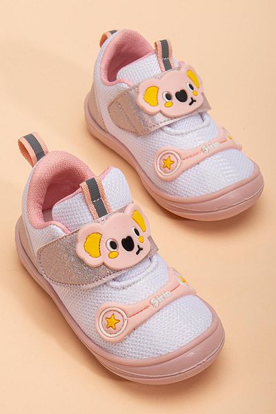 Dilimler Ayakkabı Şirinbebe Orthopedic Baby Girl First Step Shoes White Velcro Anorak