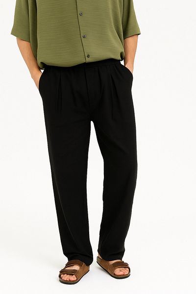 MİRMARONİ Men's Pleated Comfortable Fit Linen Textured Trousers