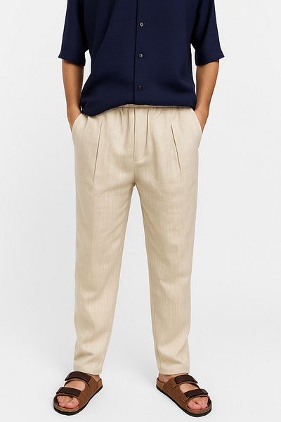 MİRMARONİ Men's Pleated Comfortable Fit Linen Textured Trousers