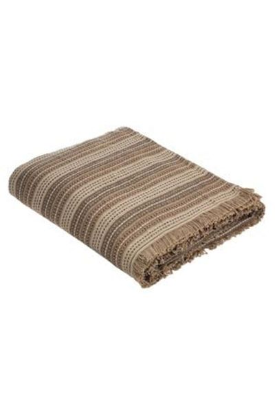 Jumbo Decorative Beige Throw with Maroon Stripe Fringes for 3-Seater Sofa 280 x 180 cm