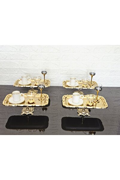 atabey home collection 6 Pieces Baton Gold Presentation Tray Gold Rose Framed & Coffee & Tea Tray 32cm