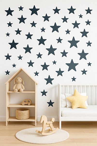 wood 14 dizayn ⭐ 50'li Yıldız Duvar Sticker Seti – Çocuk Odası Süslemesi (Sar...