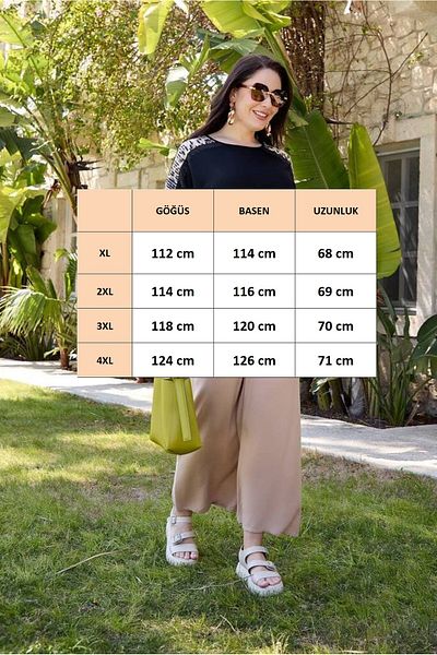 FOR ESRA BIG TREND Women's Plus Size Shoulder Leopard Sequin Detail Wide Collar Short Sleeve Stretchy Viscose Blouse