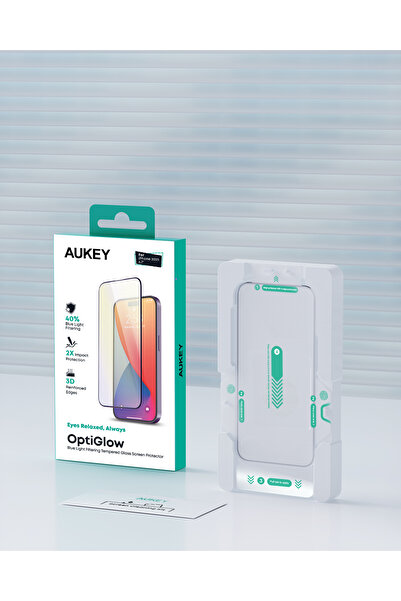 AUKEY Super Clear Blue Light Filtering Screen Protector iPhone 15 Transparent...