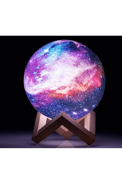 bzstore 3D Moon Light Night Lamp with Wooden Stand, 14cm, Multicolor
