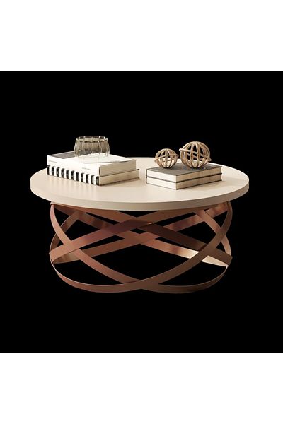 JB Moviecs Center coffee table for living rooms and homes, metal, wooden cover, golden color, off-white, 61*33