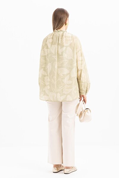 ALLDAY Green-Collar Gathered Patterned Shirt