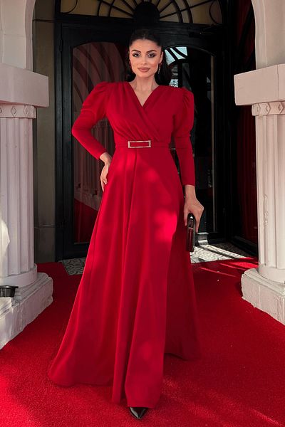 giyimmasalı Crepe Fabric Double Breasted Collar Kilos Dress - Bordo