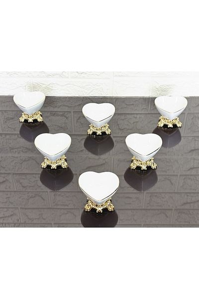 atabey home Casting Triangle Foot Heart Type Porcelain Delight Bowl & Sauce Bowl Set of 6 Real Gold Gilded