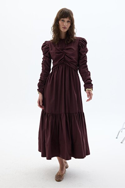 QALVE Rochie din poplin cu șnur, roșu claret