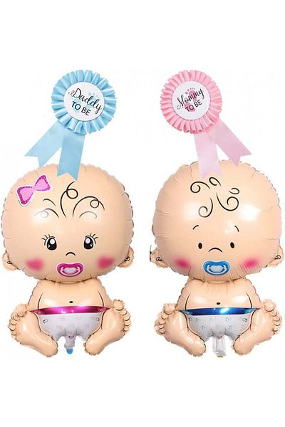 Cymeosh Set of 2 Cymeosh party badge balloons, foil/textile, pink/blue, 45 x 75 cm/ 8 x 15 cm