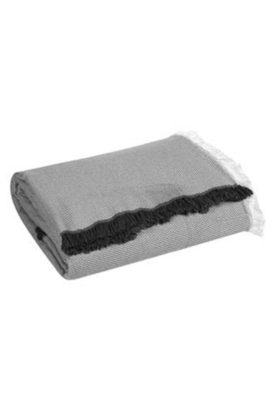 Jumbo Decorative Grey Throw with White and Anthracite Fringes for Two-Seater Sofa 230 x 180 cm