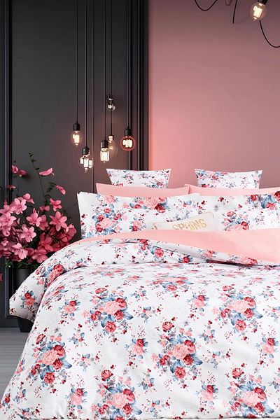 İQON Fitted Sheet Duvet Cover Set Single Salmon Rose