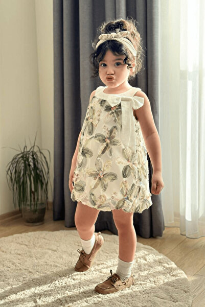 Turuncu Gardrop 3-10 Yaş Zambak Model Kız Çocuk Elbise Yeşil