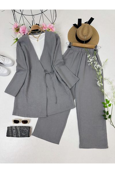 YEDİLALE Yandan Tie-Tie Tunic with Wide Leg Pants Double Set