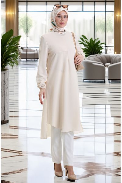sefamerve Frame Detailed Long Tunic 4105-05 Cream