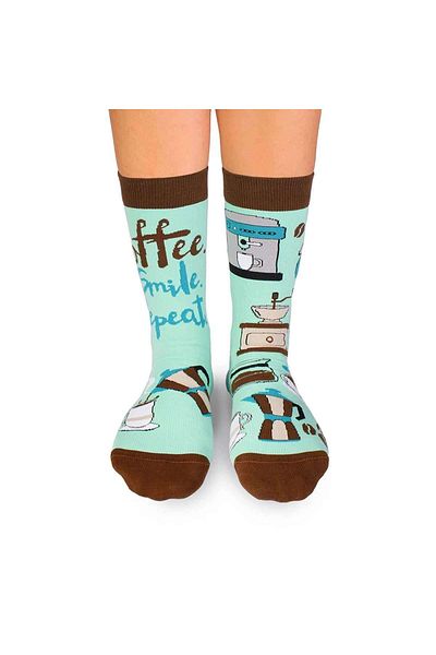 Pirin Hill Cotton Socks Arty Socks Coffee Brown Turquoise