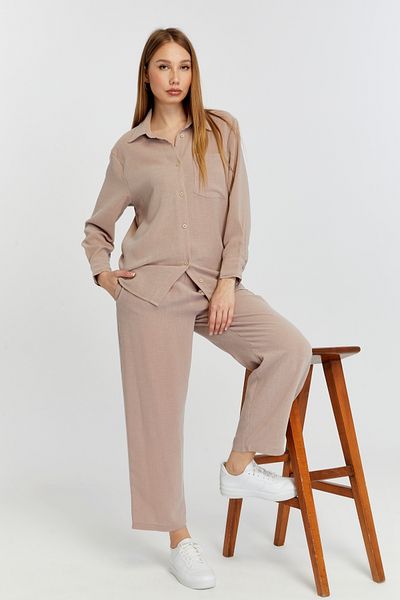 Bolivente Women's Mink Wide Leg Woven Trousers