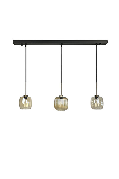 Bamyum Üçlü Lunex Cam Bal Rengi Avize İnce Eskitme Başlık Sarkıt Yemek Masası Üstü Iç Mekan Cafe Otel