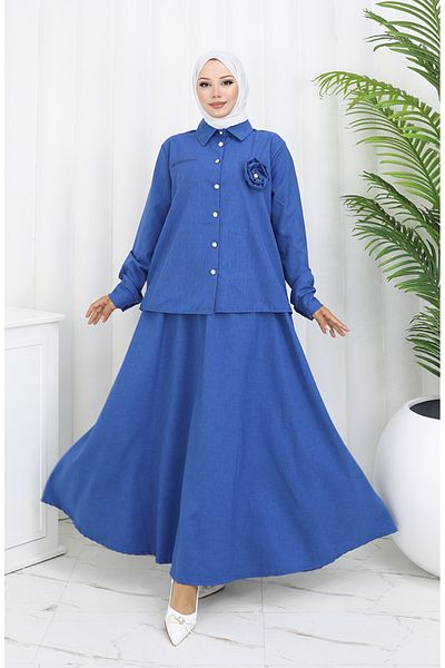 sefamerve Rose Detailed Shirt Skirt Σετ δύο τεμαχίων 2088-05 Navy Blue