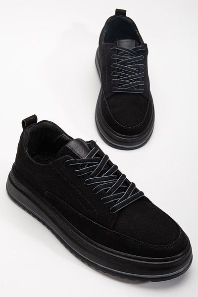 Dilimler Ayakkabı Γνήσιο δέρμα Ανδρικά παπούτσια Casual Μαύρα Nubuck Poly Sole Δεμένα