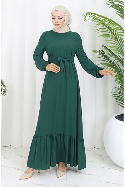 sefamerve Φόρεμα με βολάν με ζωνάκι 4103-05 Emerald Green