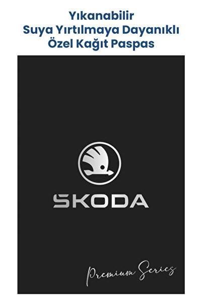 BALKAN AMBALAJ Suya Dayanıklı Yıkanabilir Skoda Oto Paspas Kağıdı Siyah Gümüş Baskı 50 Adet - 35x50cm