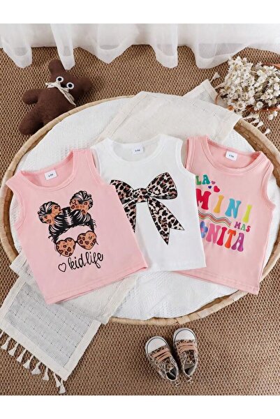 LOUİSA Pachet de 3 tricouri pentru fete cu mâneci zero KidLife-Ribbon-Mini Bo...