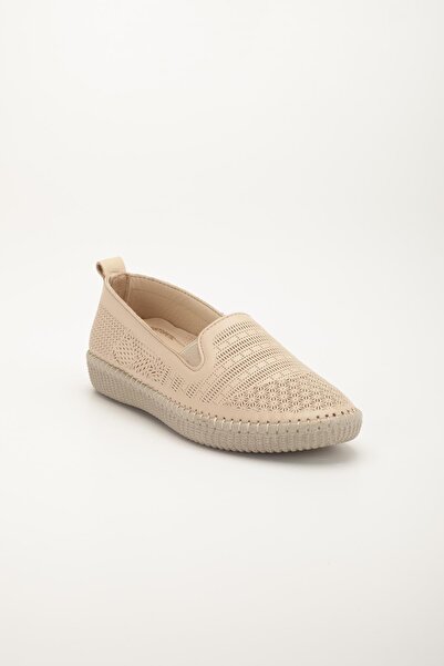 Dilimler Ayakkabı Genuine Leather Orthopedic Women's Casual Shoes Beige Without Laces Laser Printed