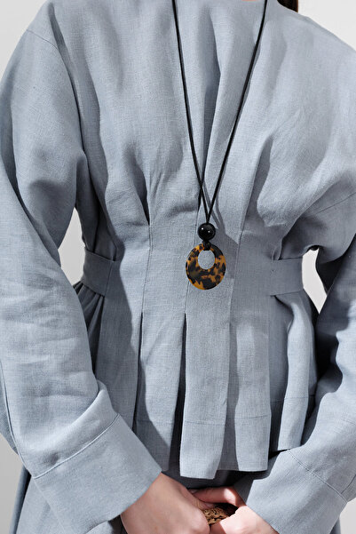 Manuka LEN KRUVAZE ZAŠNĚROVANÁ HALKA MODRÁ