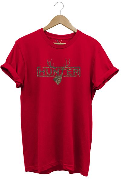 WİDİ Hunting Camouflage Pattern Deer and Hunter Text Printed 100% Cotton Regular Fit Crew Neck T-Shirt