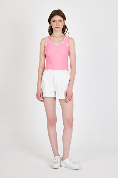 Rays Pink Stripe Detailed Knitted Crop Tank Top 1049