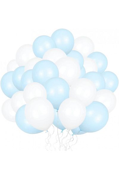 Neijiaer Set of 50 Jiaer Sentai balloons, latex, white/blue, 30 cm