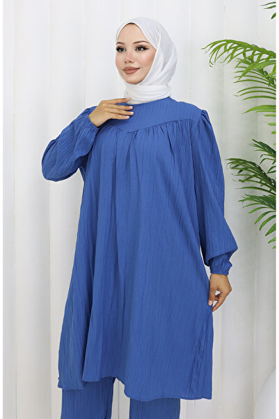sefamerve Büzgülü Tunik Pantolon İkili Takım 2089-05 İndigo